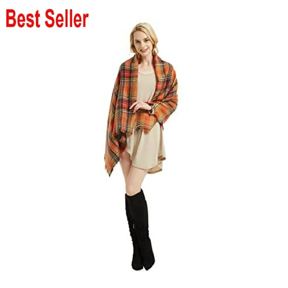 Oversized Tartan Scarf Chunky Soft Warm Shawl Wrap Blanket Versatile